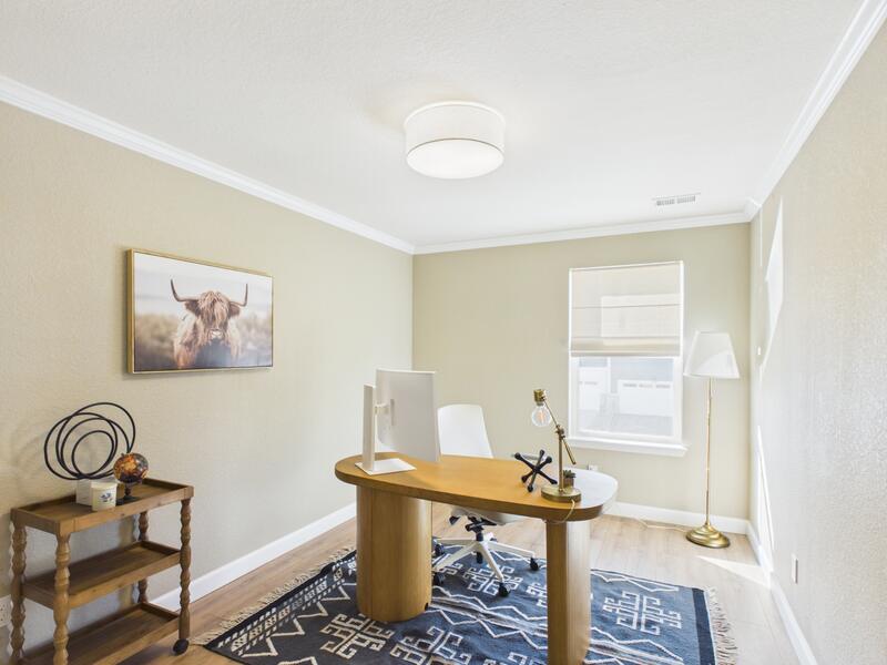 Flex room staged as a home office